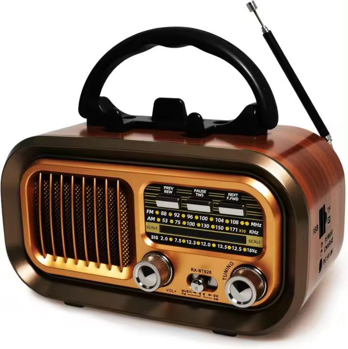 Radio portátil Pequeño, Vintage radio con transistores Am/FM/SW, Retro Bluetooth radio Alimentación por Agua de 1200 mAh o Pilas D, Radio FM compatible con USB/Tarjeta TF/TWS - 1