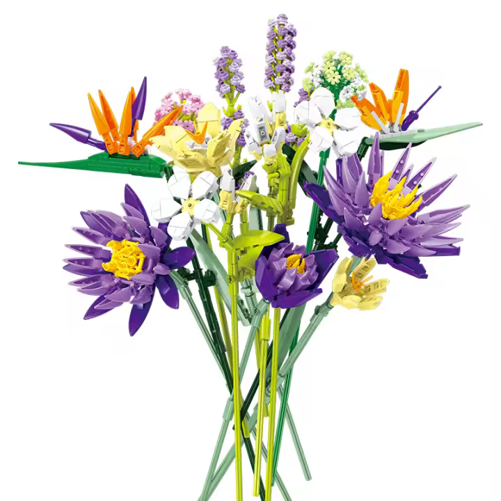 Bloques De Construcción Románticos Violeta 891PCS Juguete Creativo Para Decoración De Escritorio Regalo Para Niños Plantas Eternas De Flores DIY Para Adultos - 1