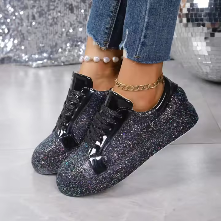 Zapato Casual Para Mujer Magnífico En Plata Con Cordones Cómodo Tallas Grandes Moda 2024 Material Superior PU Zapatos Planos - 1