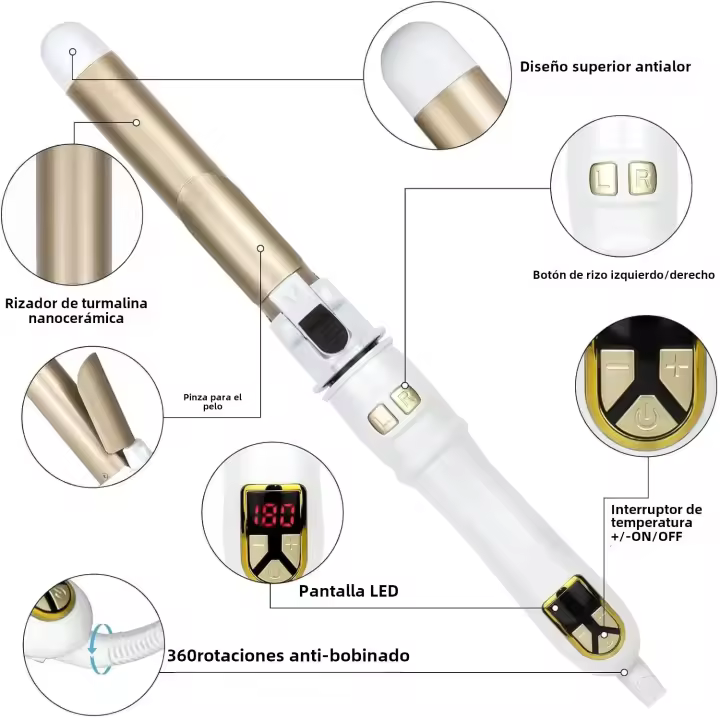 Mezclador De Pelo 28mm Automático Para Ondas Grandes Y Rizos Internos Mejor Curling Wand Profesional 2024 Con Control Digital De Temperatura - 1
