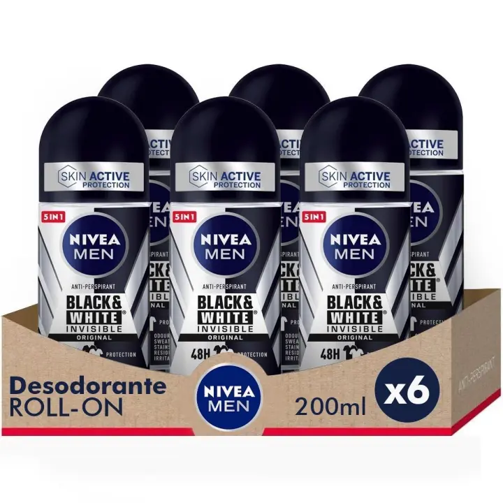 NIVEA MEN Pack ahorro - Black & White Invisible Original Roll on Desodorante para hombre 50ml x 6 unidades - 1
