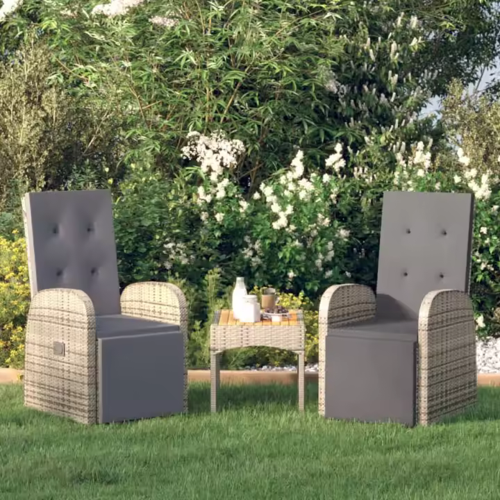 vidaXL Sillones de jardín reclinables con cojines 2 uds ratán PE gris - 1