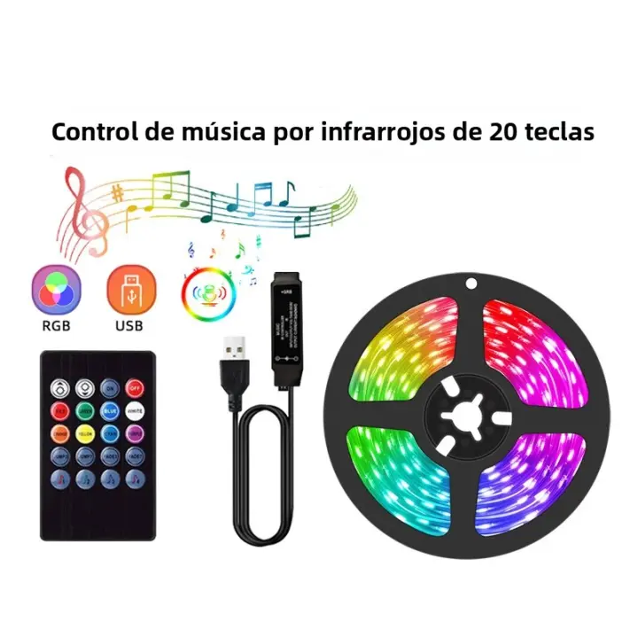 Tiras LED RGB USB 5V Dimmable Para Decoración De Habitaciones Y TV Luz De Fondo Con Sincronización Musical 5050 SMD 10mm - 1