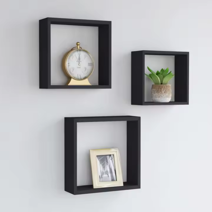 Estantes cubo de pared 3 unidades MDF negro - 1