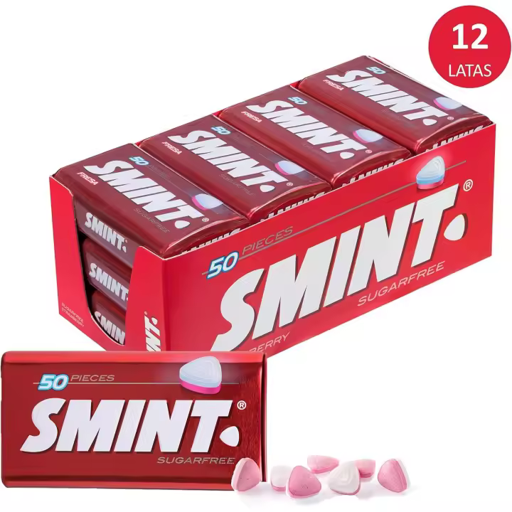 Smint Tin Fresa, Caramelo Comprimido Sin Azúcar, 12 unidades de 35 gr (Total 420 gr) - 1