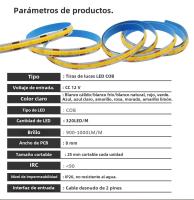Tira De Luz LED COB 12V Alta Densidad 320LEDs/m RA90 Calor Natural Frío Rojo Azul Hielo Amarillo Rosa Flexible Para Iluminación Lineal - details 2