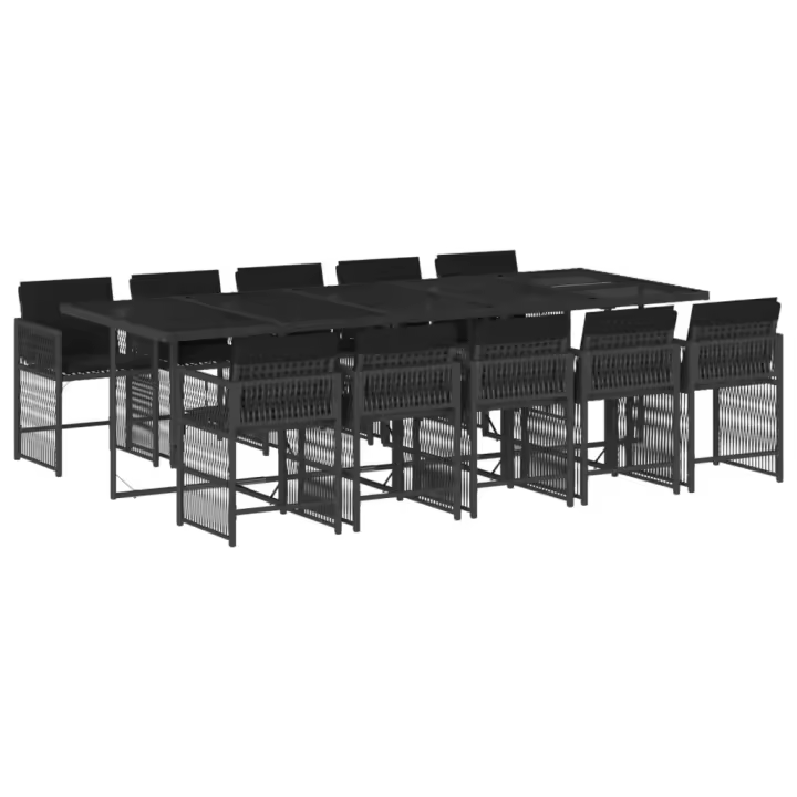 vidaXL Set de comedor jardín 11 pzas con cojines ratán sintético negro - 1