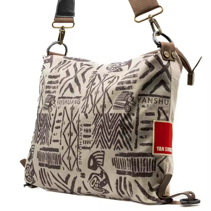 DUNNE BRAND YAN SHUANG Bandolera Unisex “Tribal King” - Blanco y Gris, Algodón y Piel, Diseño Original, Regalo Especial - 1