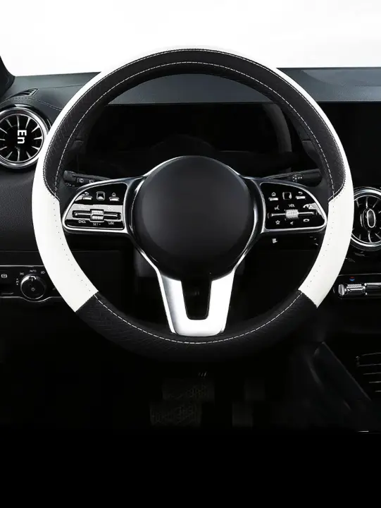 Funda De Volante De Coche De Cuero PU De Dos Tonos Blanco Compatible Con Todos Los Coches Accesorios De Coche - 1