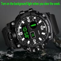 Reloj Deportivo Digital Para Hombre YIKAZE Reloj Militar Multifuncional Resistente Al Choque Con Pantalla LED Y Luz Trasera Regalo Para Niños - details 8