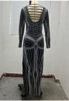 Vestido De Mujer Estilo Europeo Y Americano Largo Manga Larga Cuello Redondo Moda Estampada Ajustado Cintura Natural Primavera 2024 - details 3