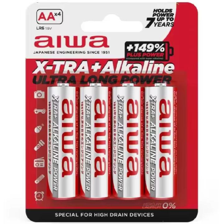 Aiwa Pilas AA o AAA - Pack de pilas alcalinas 1,5V X-TRA + Alkaline  Aiwa 149% PLUS POWER LR03 AAA  Aiwa 149% PLUS POWER LR6 AA  Baterias AA o AAA 1.5V  Potentes y Duraderas Pilas Aiwa - 1