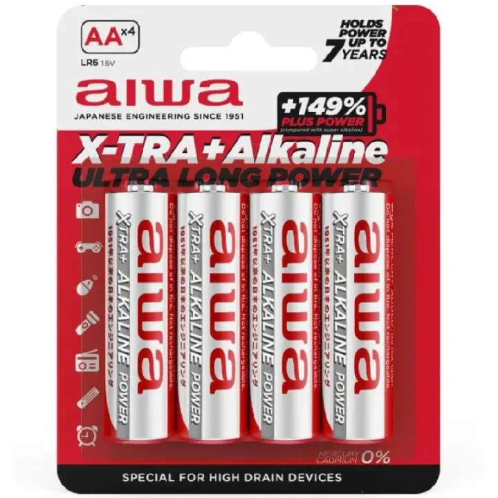 Aiwa Pilas AA o AAA - Pack de pilas alcalinas 1,5V X-TRA + Alkaline  Aiwa 149% PLUS POWER LR03 AAA  Aiwa 149% PLUS POWER LR6 AA  Baterias AA o AAA 1.5V  Potentes y Duraderas Pilas Aiwa - 1