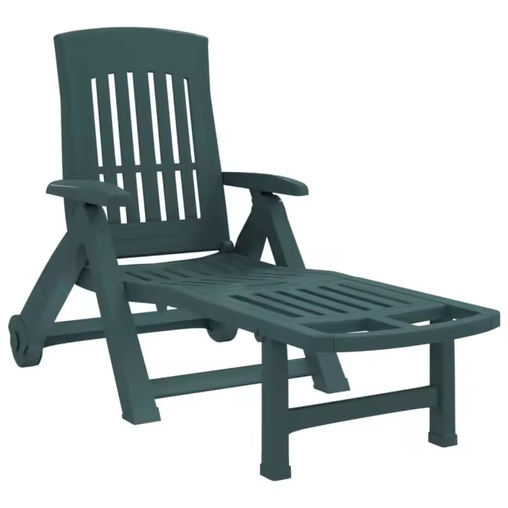 vidaXL Tumbona plegable con ruedas PP Blanco, Verde, Antracita Sillas de Exterior Ideal para jardín, playa, piscina, terraza Tumbona Piscina Tumbonas Playa Tumbonas Jardín Exterior - 1