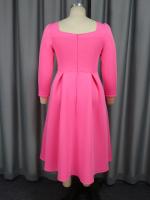 Vestido A-Line Elegante Para Mujer En Fuchsia Con Cuello Cuadrado Y Largas Mangas Con Lazo Vestido De Fiesta Para Invitadas De Boda Y Eventos Formales - details 5