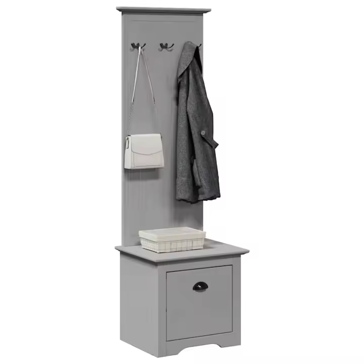 vidaXL Mueble de entrada con ganchos BODO 50x40x157 cm en color Blanco/Gris/Blanco y marrón | almacenamiento funcional diseño moderno para baño dormitorio sala - 1