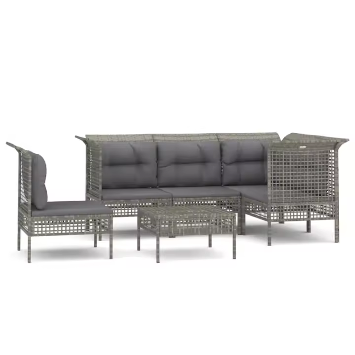 vidaXL Set de muebles de jardín 6 pzas y cojines ratán sintético gris - 1