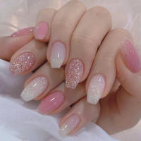 24pcs/set Uñas Postizas Cortas En Gradient Nude Rosa Jalea Brillante Estilo Cuadrado Ballet Frances Reutilizables Press on Falsas Uñas - details 43