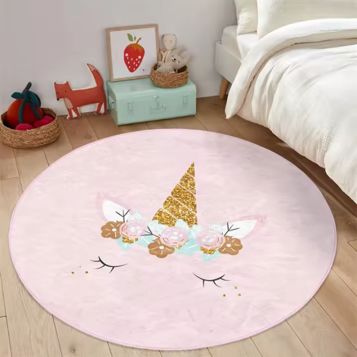 Alfombra De Juego Con Diseño De Unicornio Para Niñas Alfombra Redonda Antideslizante Para Habitación De Niños Alfombra De Actividad Rosa Corona Alfombra De Juego Para Sala De Juegos - 1