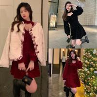 Vestido De Mujer Para Otoño Y Invierno Con Cintura Alta Y Cuello Navideño Vestido De Pierna Larga Y Manga Larga De Poliéster - details 2