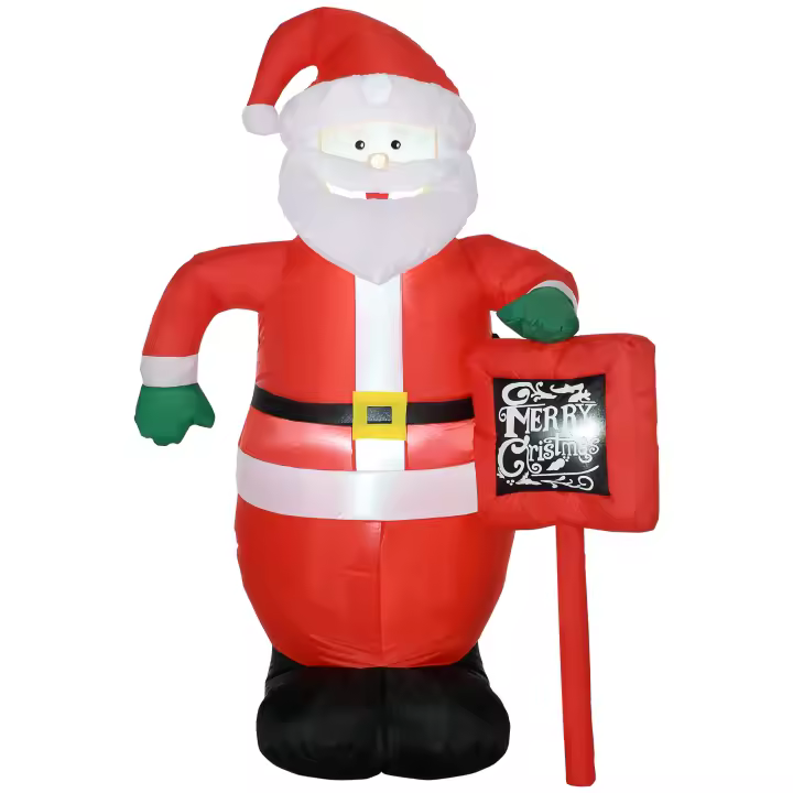 HOMCOM Papá Noel Hinchable con Cartel Navidad Hinchable con 3 Luces LED e Inflador Eléctrico Decoración Navideña para Exteriores Interiores 120x65x180 cm Multicolor - 1