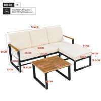Juego de muebles de Jardín, juego de Esquina, sofá + Mesa de café + reposapiés, tubo de Maple galvanizado, tablero de Madera de Acacia, para Jardín, pool y otras áreas al libre, beige + Negro - details 8