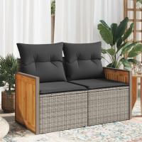 vidaXL Sofá de jardín con cojines de 2 plazas ratán sintético beige en color Beige y blanco/Gris/Negro y blanco y más | acolchados duraderos para sofás de jardín terraza exterior - details 1