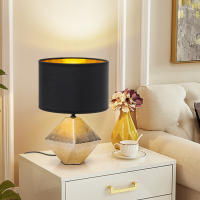 Aigostar Lámpara de Cerámica, casquillo E14, φ220mm. Forma de diamante, Plateado. Lámpara de Mesa o Mesita de Noche, Pantalla de Tela, Lámpara Escritorio Diseño moderno para Estudio, Salón - details 0