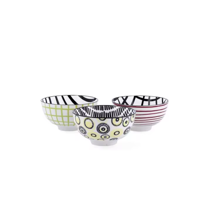 Bidasoa Zigzag Set 3 Boles Porcelana Surtidos 11cm - Decorado Brillo, Diseñado en España - 1