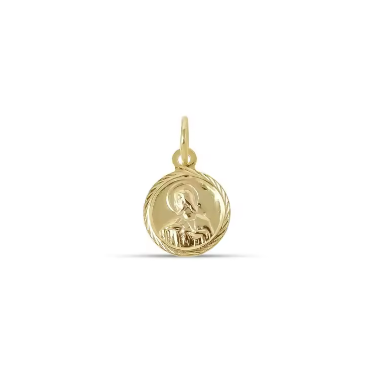 Virgen del Carmen Corazón de Jesús Escapulario Medalla Plata Ley 925m chapado oro 12 mm. bisel - 1