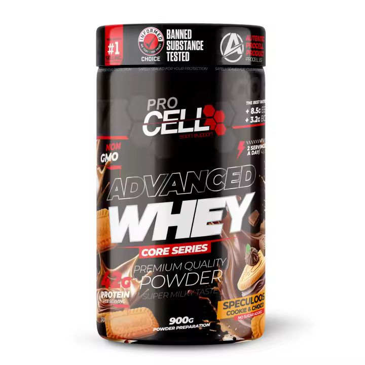 Proteina Concetrada - Whey Core 900gr Speculoos Cookie with Choco Procell Sport - Suplemento Deportivo Alto en Proteína y  Bajo  en Carbohidratos - 1
