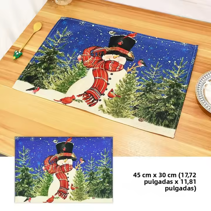 1Pc Almohadilla De Comedor De Lino Con Estampado De Navidad Para 2024 Tapete Para Vajilla Y Taza De Cocina Y Sala De Estar Decoración De Hogar Y Hotel - 1