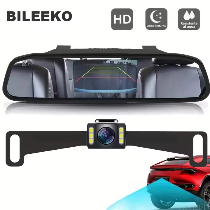 Monitor De Espejo Retrovisor Para Coche Pantalla LCD TFT De 5 Pulgadas Visión Nocturna Con Cámara Trasera Kit De Aparcamiento - 1
