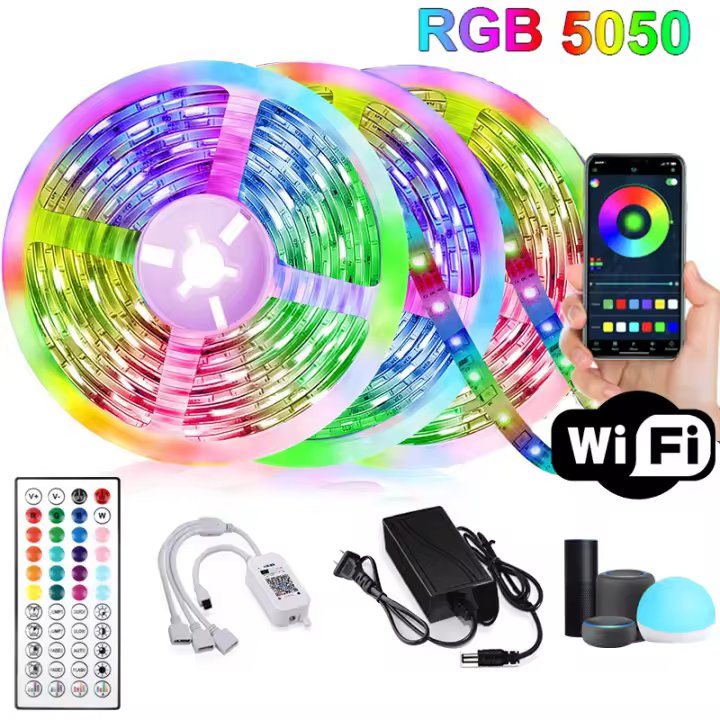Tira De LED RGB 10m Control Bluetooth WIFI 5050 Para TV Computadora Dormitorio Fiesta Navidad Alexa Google Compatible Con Smart Device - 1