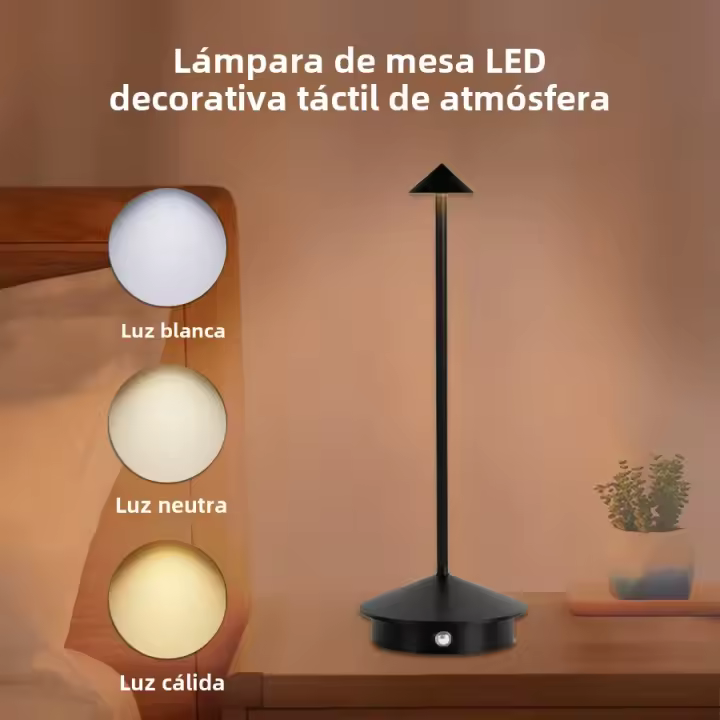 Lámpara De Mesa Recargable LED Táctil Con 3 Colores Luz Nocturna Inalámbrica Para Cama Decoración Externa Luz Ambiente Creativa Barra De Noche Con Base De Wedge Material ABS Y Metal - 1