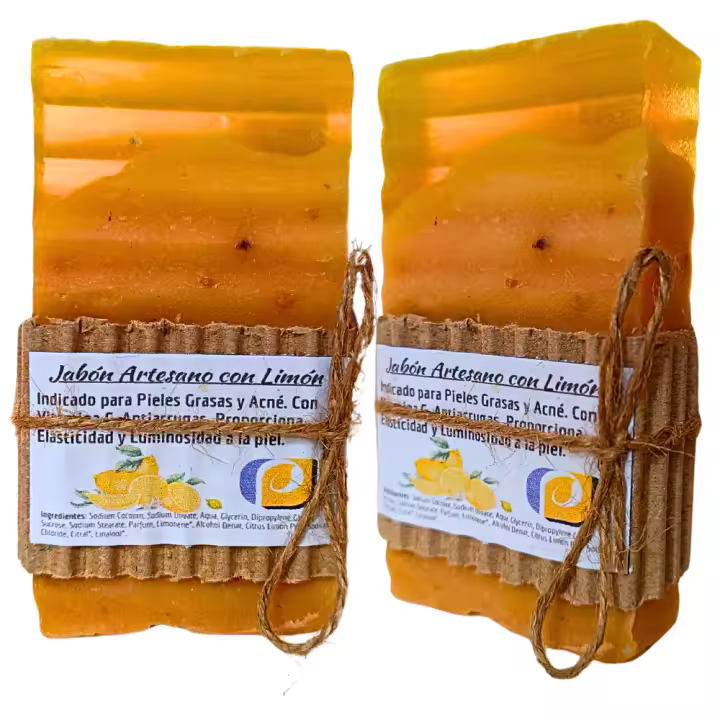 2 Jabones Artesanales Naturales de Limón. Pieles Grasas, Luminosidad, Antiséptico, Acné, Minimiza Manchas. Hecho a mano en España. Pumarshop Cinnia Natura. - 1