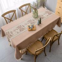 Mantel Impermeable Mantel Antimanchas Algodon Lino Elegant Impresos Bordados Borla Manteles Exterior Decorativo para Reuniones Familiares de Cocina - details 5