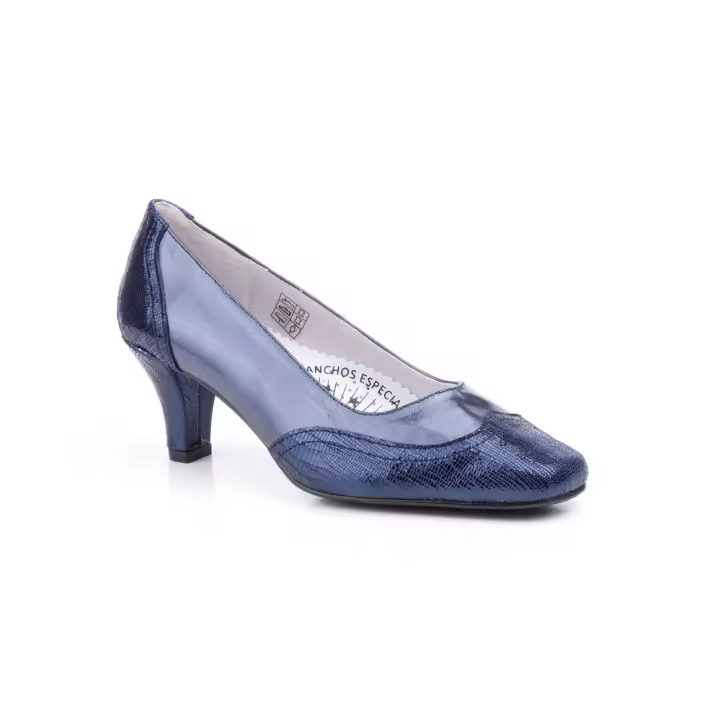 5209 Azul  Hecho en España Zapatos Mujer Piel Azul Numeración: 36-41 Marca: JAM Color: Azul salon en tacon de ancho especial todo en piel muy confortable y elegante - 1