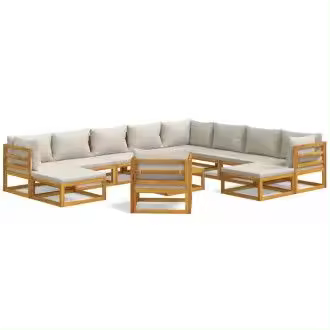 VIDAXL 3155294 set de sofás y silla con reposapiés de jardín de 12 piezas fabricado en madera maciza con cojines gris claro vida xl - 1