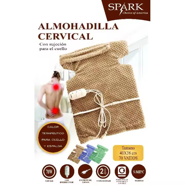 SPARK - MANTA ELÉCTRICA CERVICAL 40*42CM 70W - DOLORES LESIONES CUELLO ESPALDA ALMOHADILLA DE CALOR CALIENTA CAMAS TÉRMICO - 1