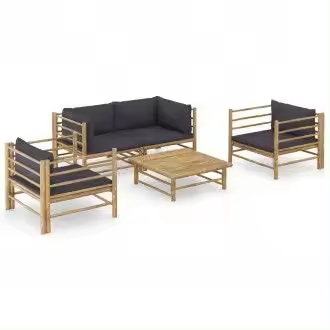 VIDAXL conjunto de muebles de exterior 5 piezas de bambú con cojines gris oscuro - 1