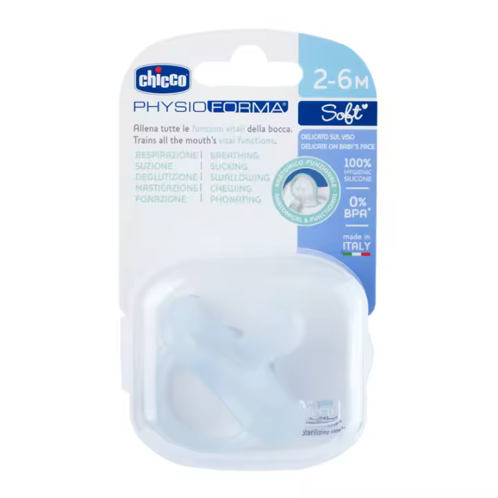 CHICCO - Chupete Physioforma - Soft  - 2-6M  - Azul - Silicona - Edad recomendada para bebés de 2 a 6 meses - 1