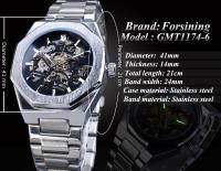 Reloj Mecánico Para Hombre Forsining Steampunk Con Diseño Esqueleto Hollow Dial Negro Resistente Al Agua Acero Inoxidable Fashion Casual - details 2