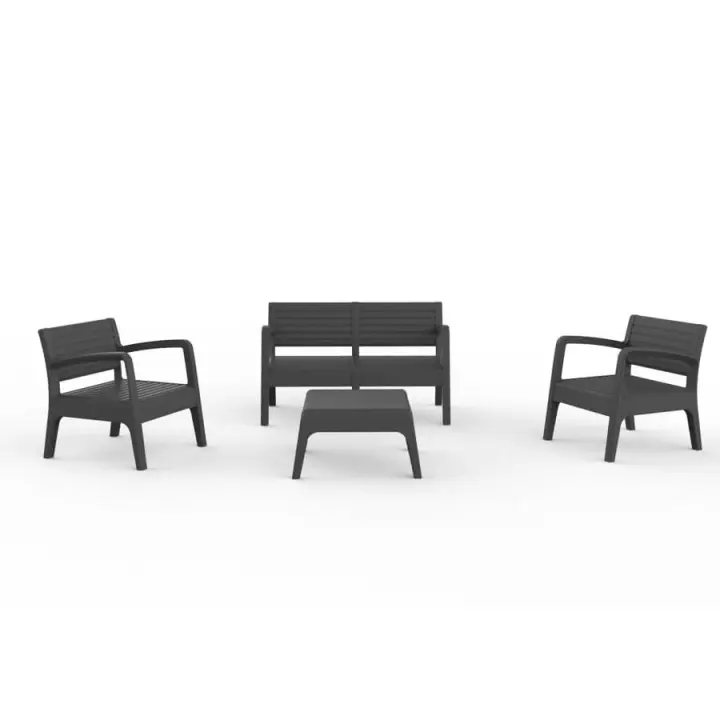SP Berner - Set de Muebles de Jardín y Terraza Miami Color Grafito- Sofá 2 Plazas, 2 Sillones y Mesa de Centro - Fabricado en España con Plástico Reciclado - 1