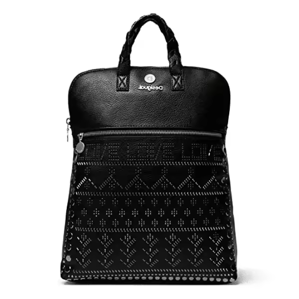 Mochila Desigual Azabache Nanaimo - Polipiel Negra - Remaches Metálicos - Cremallera - 1