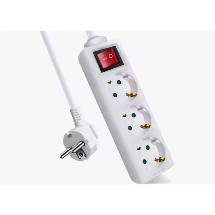 EXTRASTAR Regleta Alargador con 3 Enchufes 1.5M，3M，5M CABLE  e Interruptor, para el hogar, Oficina y Viajes, 16A, 250V, 3680W, Blanco - 1