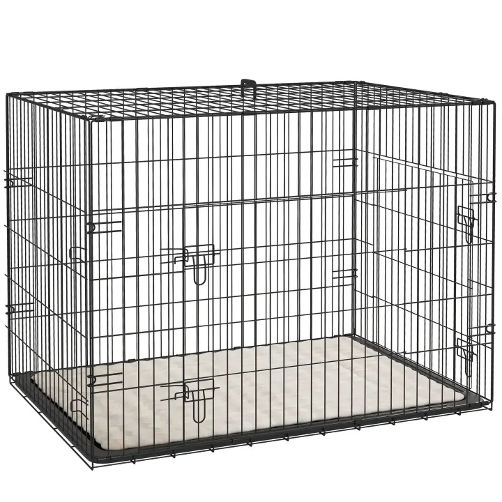 PawHut Jaula plegable para perros con asa, bandeja extraíble y cojín incluido, 91 x 62 x 68 cm, color negro - 1