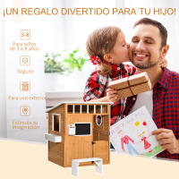 Outsunny Casa Infantil de Madera Casita de Juegos para Niños de +3 Años con Mesita Banco Buzón Pizarra Macetero Ventanas y Puerta para Exterior 122x108x135,5 cm Natural - details 1