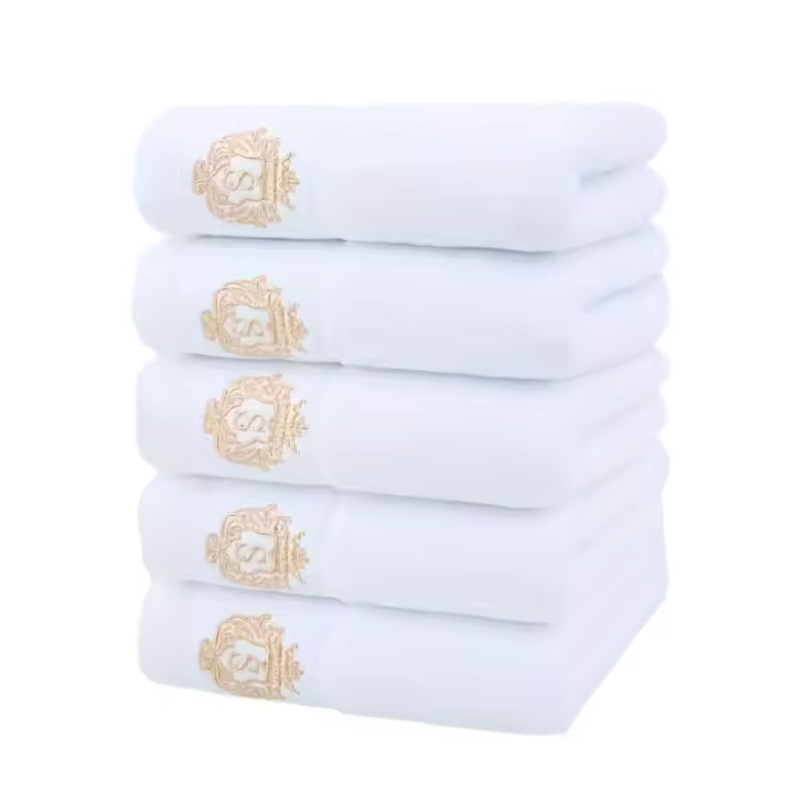 Juego De Toallas De Algodón Blanca Bordadas 1/5/10pcs Absorbentes Para Baños Gimnasios Hoteles Y Spas Técnica De Peine - 1