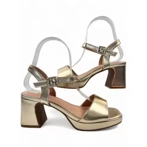 TIMBOS Sandalia Fiesta Mujer Oro Tacon Ancho 7cm - 1